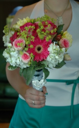 Bridesmaid Bouquet In Pink & Green Flowers