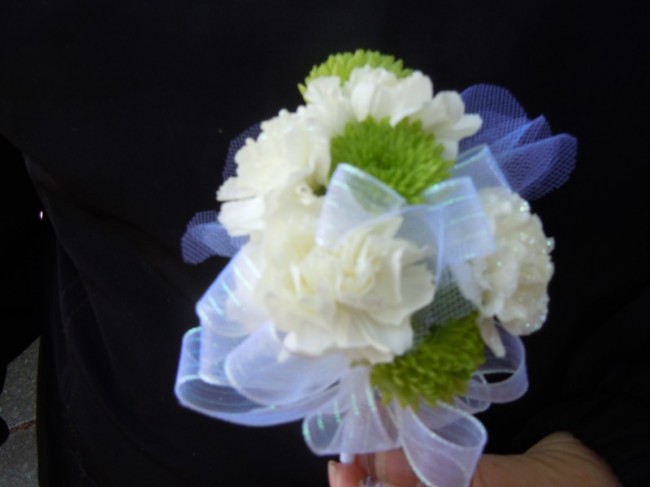 Wedding Corsage With White & Green Flowers