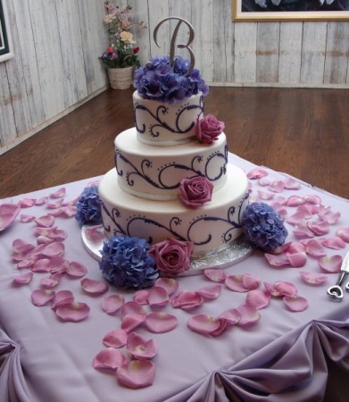 3 Tiered Wedding Cake With Purple Flowers