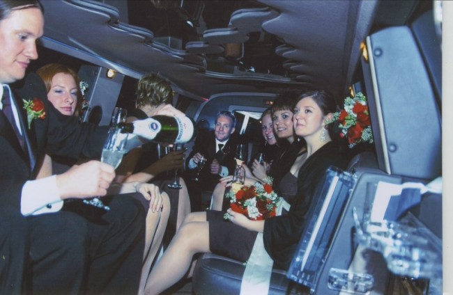 Wedding Party in a Ford Excursion 14 passenger Limo