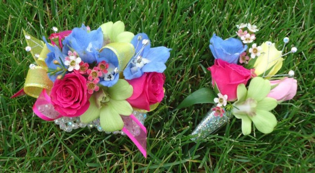 Rainbow Matching Corsage & Boutonniere