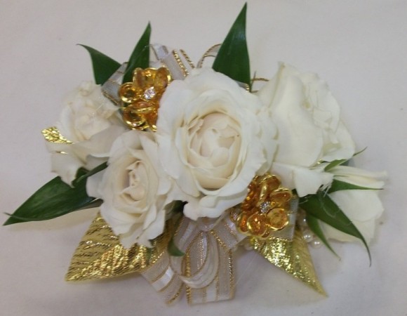 White & Gold Prom Corsage