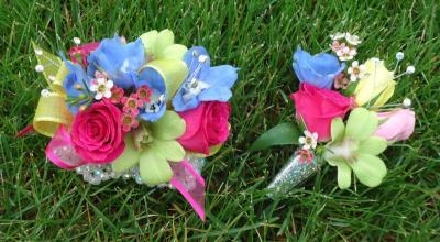 Rainbow Matching Corsage & Boutonniere