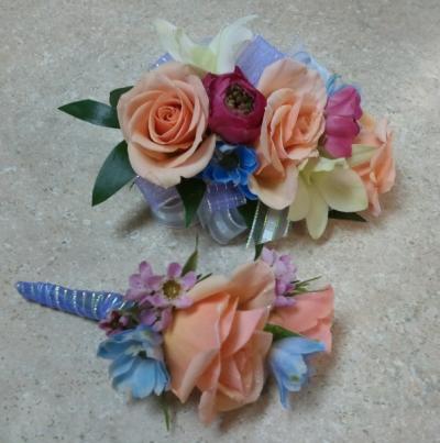 Pastel Wrist Corsage & Matching Boutonniere